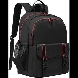 Backpack 17'' Classical Nylon Bookbag with Multi-pockets Casual Daypack